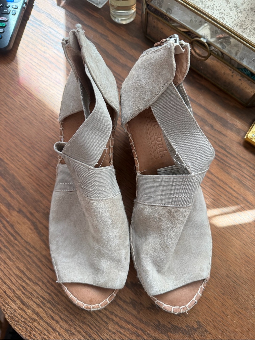 gentle souls Suede Espadrille Wedges in Light Taupe